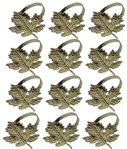 Marooma 12 Stück Ahornblatt-Serviettenringe, Herbst-Serviettenringe, Vintage-Serviettenhalter aus Legierung, Metall-Ahornblatt-Ringe für Herbst, Thanksgiving, Herbst-Themenparty