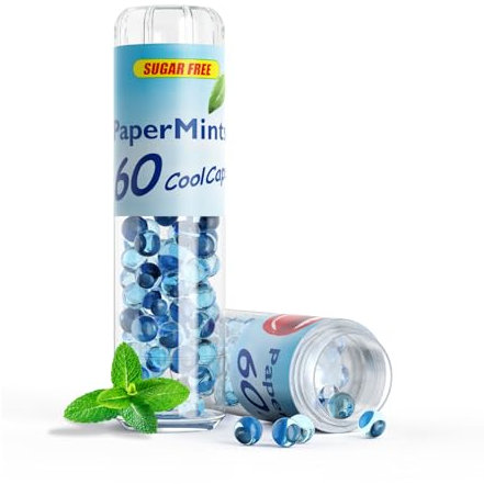PAPERMINTS - Billes à la Menthe pour une haleine fraiche et durable - Combat la mauvaise haleine - Bonbon menthol sans sucre ni alcool - Grand format - 60 billes cool caps