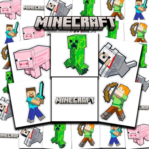 Minecraft Tattoos Party Favors Bundle ~ 72 Perforated Individual 2 x 2 Minecraft Temporary Tattoos for Kids Boys Girls (Minecraft Party Supplies)