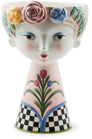 MACKENZIE-CHILDS Ceramic Vase, Unique Decorative Vase, Tall, Rosy Meadow Lady