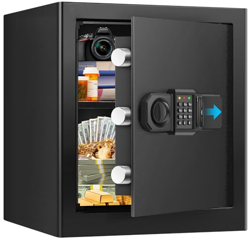 Grand coffre-fort 52 l ignifuge étanche pour la maison, coffre-fort numérique avec clé, capteur de lumière et étagère amovible, coffre-fort antivol pour argent, document, médecine