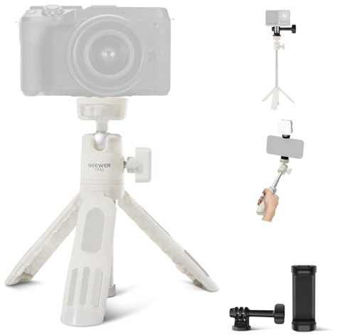 NEEWER BASICS Mini Treppiede da Tavolo Selfie Stick Compatibile con iPhone GoPro Insta360 DJI, Piccolo Tripode Cellulare Android Fotocamera Webcam con Testa a Sfera Asse Elevato per Video,TP43 Bianco
