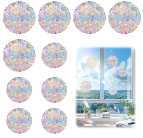 10 Stück Suncatcher Stickers Fensterbilder für Prisma Fensteraufkleber,Vogelschutz Regenbogen Folie Fenster,Regenbogen Fensterfolie Window Bunt SonnenfäNger Sticker Kinder Regenbogen Sticker Fenster