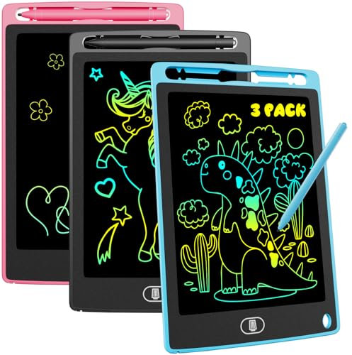 3 Pack Tableta de Escritura LCD, Electight Infantil Tablero de Dibujo Electrónico de 8.5 Pulgadas con Borrable y Bloqueo Función, para 3 4 5 6 7 Niños Dibujen y Escriban (Rosa+Azul+Negro)