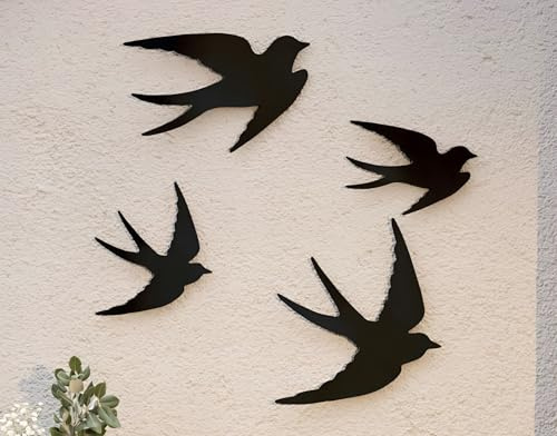 Dekoleidenschaft 4x Wanddeko Vögel aus Metall, matt schwarz, Wandhänger, Wandtattoo, Metallbild