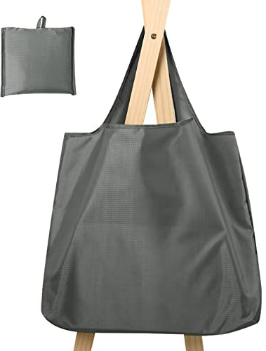 Foldable Reusable Shopping Bags, Large Waterproof Grocery Tote Bag, Washable Shopping Bag for Groceries, Travel, Storage, Daily Use (Grey)