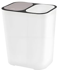 JF HOME BLISS Double Compartment Recycling Bin 12L Dual Waste & Recycling Bin with Push-Button Lids Space-Saving Rectangular Trash Can for Kitchen Office Home (White)