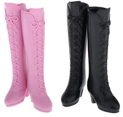 Handgefertigte Puppenschuhe 2 Paar für 12 Zoll Puppen Outfit Zubehör Schwarz 1/6 Puppenkostüme Ersatz