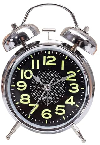 Orologio analogico retrò meccanico con campanello rumoroso | funzionamento senza batteria, silenzioso Sweep Second Hand | camera da letto o orologio da scrivania (4 pollici, grano di legno) retrò