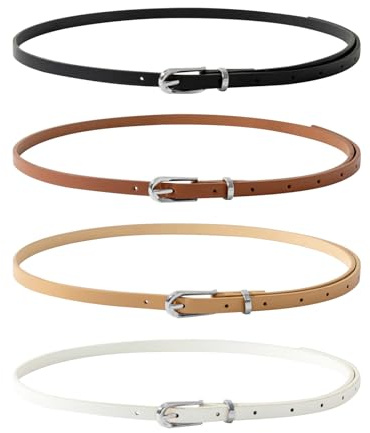 LAIVIYA 4 Stück Schmaler Taillengürtel für Damen Ledergürtel Verstellbarer Dünner Skinny Klassisch Gürtel Damengürtel Schmal mit Goldener Kreisschnalle für Jeans Hosen Kleider