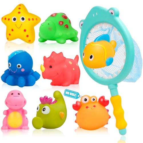 Mould Free Bath Toys - Baby Bath Toys for 1 2 3 4 Year Olds Toddler Kids, 9-Piece Set No Hole No Mould Bathtub Toys, Anti Mould Sea Animals Swimming Pool Water Toys