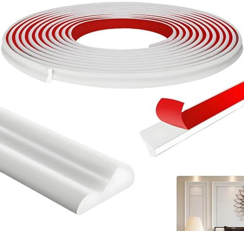 Dado Rail autocollant - 6 m x 2,3 cm - Moulure autocollante - Perles pour panneaux muraux - Moulure en PVC flexible pour décoration de la maison, rail de chaise, décoration à faire soi-même, armoire