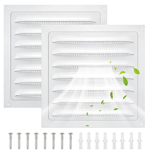 2 griglie di ventilazione quadrate, colore bianco, 15 x 15 cm, con filtro a rete, griglia di ventilazione in metallo, griglia di ventilazione con protezione dagli insetti, per cucine, coperte da bagno