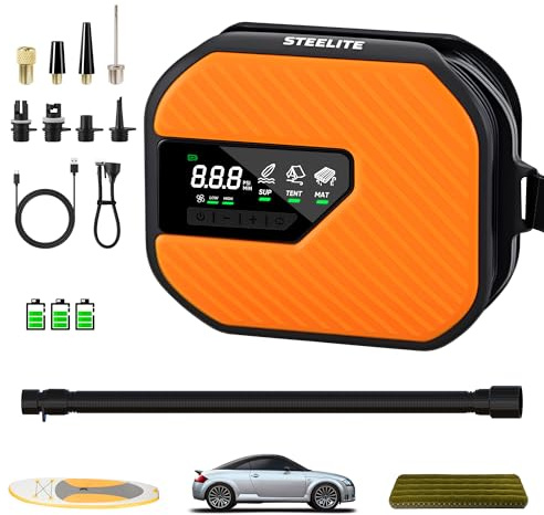 Electric Paddle Board Pump Portable, 50PSI High Pressure SUP Air Pump with Auto-Off, Dual Stage Inflation & Deflation, Digital Inflator for Paddle Board, Boat, Tent, Air Mattress (Yellow)