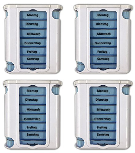 4x Pillendose mit 7 Boxen inkl. Pillenteiler | Medikamentenbox Tablettenbox