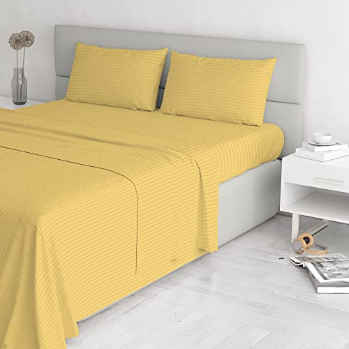 Italian Bed Linen Satin Stripes Bed Linen Set, Double, Yellow