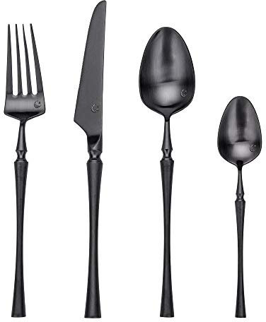 LEKOCH Matt 4-teilig 18/10 Edelstahl Schwares Besteck Set Rostfrei Tafelbesteck Menübesteck für 1 Person (Schwarz)