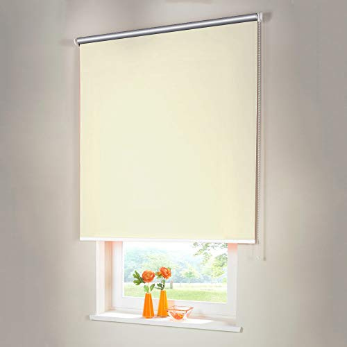 Sonnenschutz-HH® - Seitenzugrollo Verdunkelungsrollo Thermorollo - Außenmaß Breite 170 x 200 cm Höhe Creme - Lichtundurchlässig Rollo für Abdunkelung Kettenzugrollo inkl. Universalträger