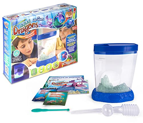 Aqua Dragons STEM pedagogisk leksak - akvarium - lyxigt färgskiftande akvarium med LED - Barnakvarium - tank, mat, ägg, sked och pipett för djurfoder