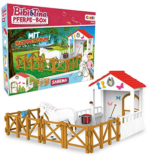 Craze Bibi und Tina Spielzeug Pferde Spielset Playset Horse Box Sabrina Pferdefiguren Spielfiguren inkl. Zubehör Bauernhof Spielzeug Pferde Mädchen Geschenk 19306