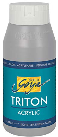 KREUL 17047 - Solo Goya Triton Acrylfarbe neutralgrau, 750 ml Flasche, schnell und matt trocknend, Farbe auf Wasserbasis, in Studienqualität, vielseitig einsetzbar, gut deckend und ergiebig