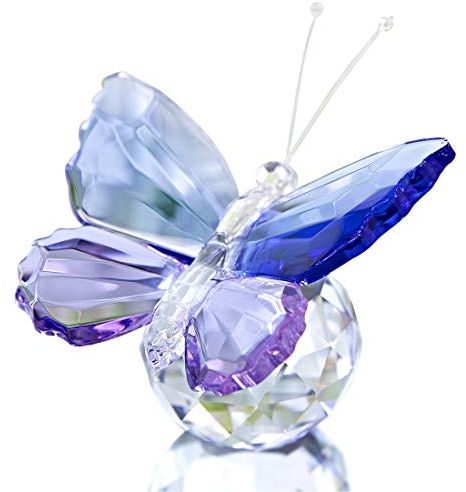 H&D Hyaline&Dora Farfalla in vetro blu e viola con base a sfera, ornamento decorativo fermacarte in cristallo per soggiorno, souvenir regalo di compleanno decorazione per la casa