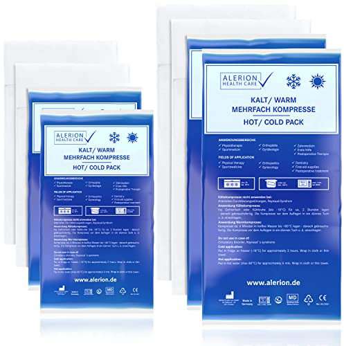 Alerion Kalt Warm Kompresse 2 Größen Kombipack mit Vlieshülle PRO Mehrfach Kompresse Wiederverwendbar Mikrowellen geeignet 2x 16x26 cm 2x 21x38 cm + je größe 2 Vlieshüllen PRO Coolpad Kühlpads