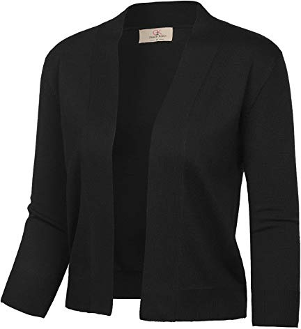 GRACE KARIN Women's 3/4 Sleeve Knit Cropped Cardigan Sweaters Open Front Bolero Cardigans Coat Tops Medium Black