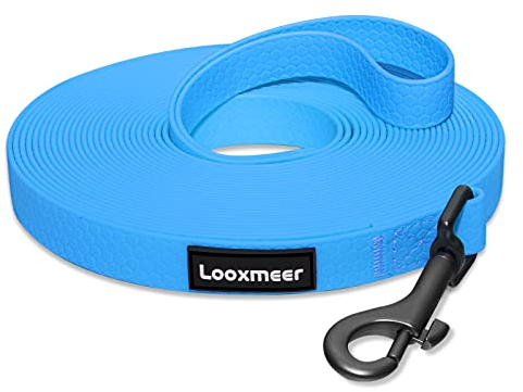 Looxmeer Training Lead for Dogs, 10m/33ft Long Line Dog Lead for Large Medium Small Dogs, Recall Obedience Dog Training Leads, Padded Handle & Storage Bag, Pet Leash for Tracking Camping Walking, Blue