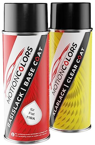 MOTIONCOLORS Black Metallic/Noir Cinema Metallic 718/A für Fiat Autolack Sprühdosen Set Basislack Klarlack Spraydose 400ml