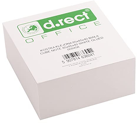 D.RECT Zettelklotz Notizklotz | 85x85x40mm circa 350 blatt | kopfgeleimt |Weiß