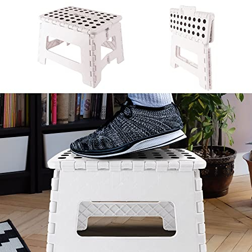 Cepewa Klapphocker faltbar Hocker Sitzhocker Gartenzubehör Tritthocker Klappstuhl (1x Klapphocker weiß Black Point)