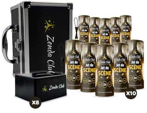 Zenda Club® Kit Feu d’Artifice Mariage – 8 Déclencheurs + 10 Jets de Scène Argentés 3 mètres / 60 secondes – Télécommandes Sans Fil – Effets Spéciaux Fête, DJ, Soirée, Intérieur & Extérieur