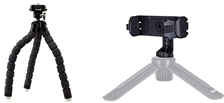 Rollei Monkey Pod - Biegsames Mini Stativ mit flexiblen Beinen, Max. Höhe 27 cm - inkl. Kugelkopf, rutschfesten Gummifüßen und Schnellwechselplatte - Schwarz & Smartphone-Halterung II - 22772