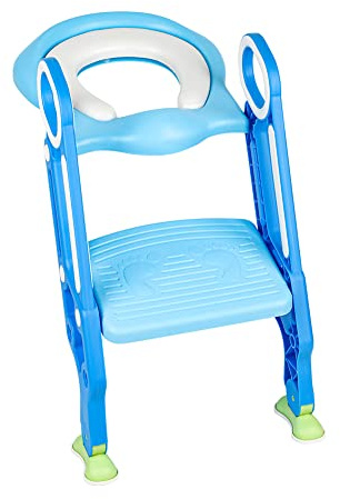 Riduttore Water Bambini con Scaletta, Sedile WC per Bambini con Scale, Morbido Cuscino, Pedali Antiscivolo, Scaletta WC Pieghevole, Regolabile in Altezza, Adatto per Tazze WC a V, U e O
