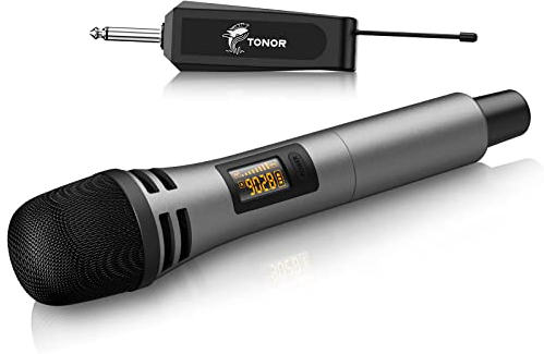 TONOR Mikrofon kabellos, drahtloses Funkmikrofon Wireless Microphone Handmikrofon dynamisch mit wideraufladbarem Empfänger für Verstärker PA Anlage Karaoke Hochzeit Party Konferenz Vortrag TW310 Grau