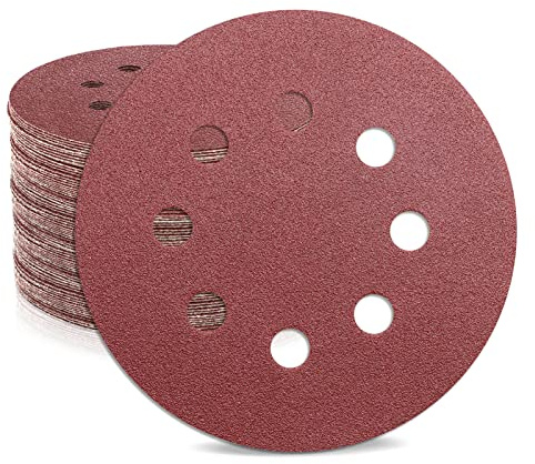 ZEHIQ 5 Inch Sanding Disc 120 Grit, 8 Hole Sandpaper Hook and Loop Aluminum Oxide Round Sanding Pads for Random Orbital Sander, 50 Pieces