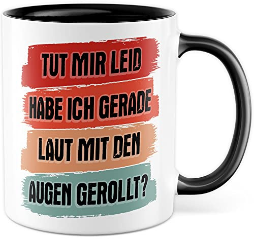 Tasse mit Spruch lustig Sarkasmus Kaffeetasse mit Witz Kaffee-Becher genervt Habe ich laut mit den Augen gerollt Geschenk Humor Geschenkidee Kollegin Büro Geschenkartikel Retro (Weiß/Schwarz)