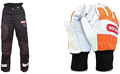 Oregon Yukon + Type A Class 1 (20 m/s) Chainsaw Protective Trousers for Sawing, Black, Size L (EU 50-52) & Chainsaw Gloves, Left-Hand Protection, PPE Clothing – L