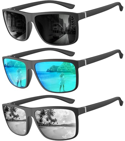 QALLY Polarized Sunglasses for Men Rectangular Frame Men's Polarized Sports Sunglasses with UV400 Protection