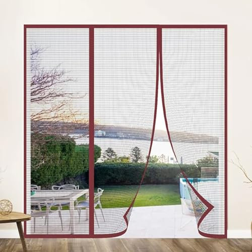 Fliegengitter Balkontür Magnet Insektenschutz Tür - 150x180cm für die Balkontür, Kellertür und Terrassentür Moskitonetz, Ohne Bohren Stärkere Magnetkraft (braun)