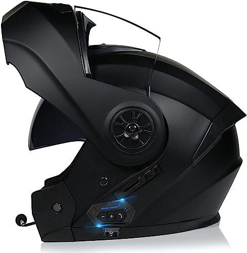 Bluetooth Casco Modulare per Moto con Doppia Visiera Antiriflesso,per Moto Integrale con Radio FM Integrata Bluetooth Caschi Integrati Bluetooth con Approvazione ECE, 55-62CM