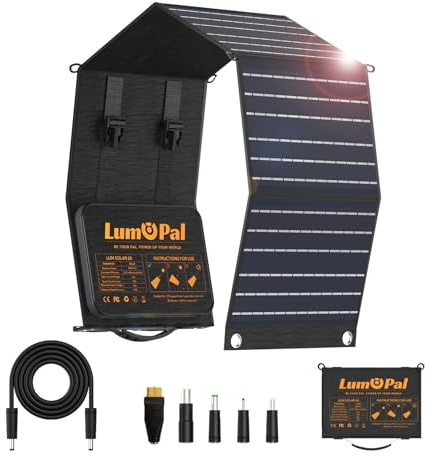 Lumopal Panneau solaire portable 60 W pliable avec sortie USB C QC3.0 USB A étanche compatible avec téléphone portable et station d'alimentation portable 60 W