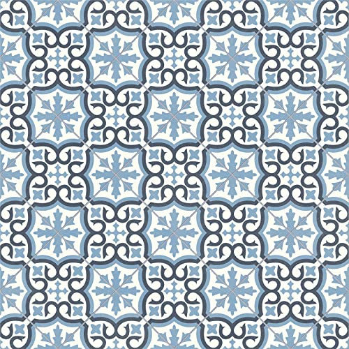 Sky Blue Moroccan Tiles Morris Vinyl Flooring 2.6mm Thick Felt Backed R11 Lino (3m x 2.5m)