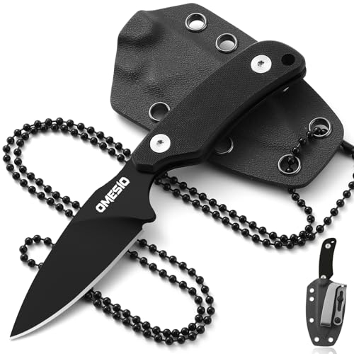Omesio Neck Knife Messer, hergestellt aus D2 Stahl, Kleines feststehendes Messer G10 Griff Full Tang mit einer Kydex-Scheide und hat eine Klingenlänge von 7,6 cm, 42a-konform