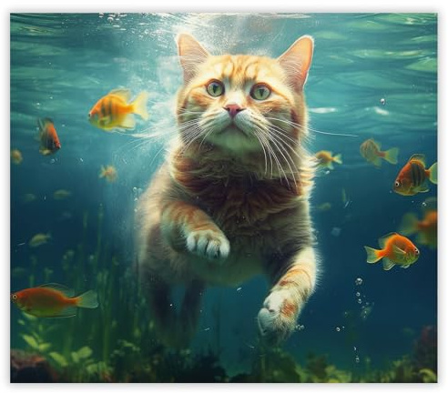 SMTDeco Herdabdeckplatte 60×52 cm – ESG gehärtetes Glas, kratzfest & rutschfest – Spritzschutz & Schneidebrett – für Induktion/Ceranfeld – 1-teilig, Motiv Wasser Katze Orange