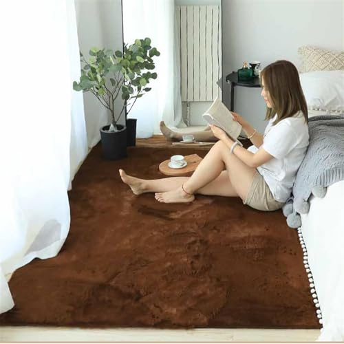 ZWPILY Hochflor Teppich, Einfarbig, Flauschiger Langflor Teppich, Shaggy Flokati, Rechteckig, Pflegeleicht, Wohnzimmerteppich - Fellteppich - Modern Kunstfell Carpet für Schlafzimmer,Braun,80x160 cm