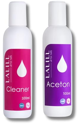 LALILL Set Cleaner per Unghie 100 ml + Acetone Remover 100 ml - Sgrassatore e Solvente per Gel, Smalti Semipermanenti e Acrilico - Detergente Professionale per Unghie