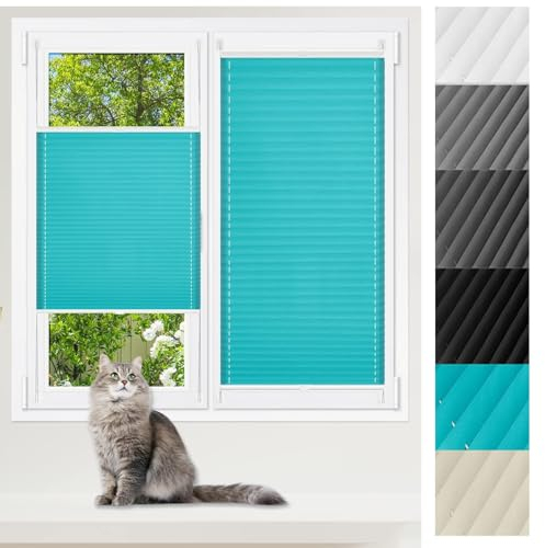 Plissee Klemmfix ohne Bohren 70 x 90 cm Sichtschutz und Blickdicht Easyfix Faltrollo Plisseerollo Jalousie 2 Bedienschienen aus Aluminium für Fenster & Tür, Blau