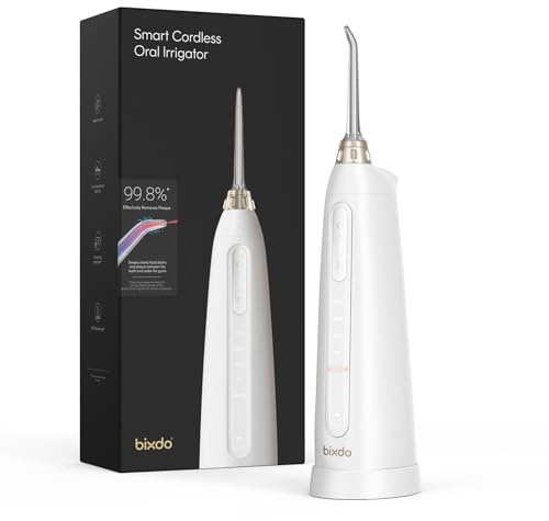 bixdo Idropulsore per denti senza fili, irrigatore orale a getto d'acqua dentale elettrico con 3 punte a getto d'acqua ricaricabili con base di ricarica wireless per tavolo e uso domestico